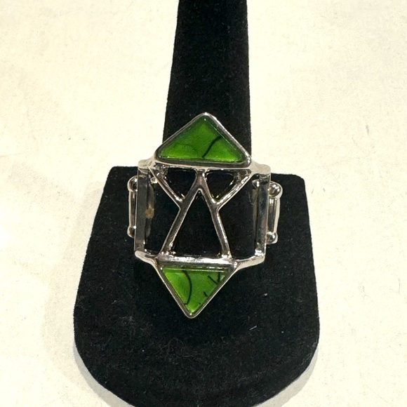 Geometric Green Faux Stained Glass Stretch Back Ring - Picture 3 of 4